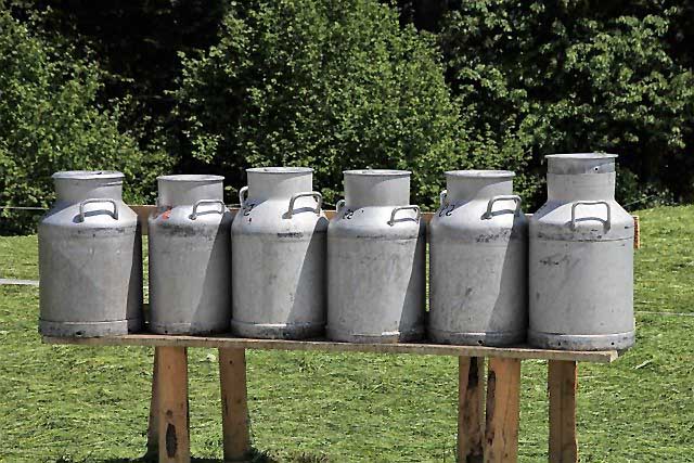Des bidons de lait. Attention le lait est un acidifiant !!