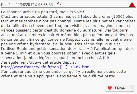 Un avis produit sur le forum Doctissimo