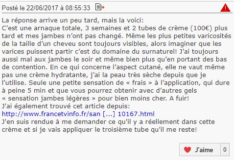 Un avis produit sur le forum Doctissimo