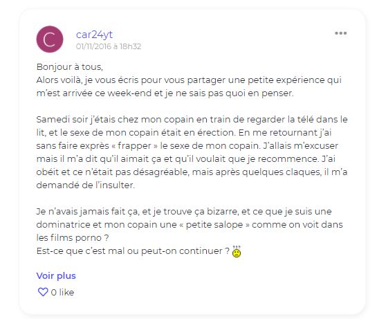 Le numéro 2 des pires messages extrait du forum Doctissimo