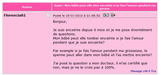 Le numéro 6 des pires messages extrait du forum Doctissimo