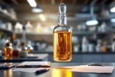 Ampoule de vitamine K dorée avec un éclairage mettant en valeur sa teinte lumineuse.