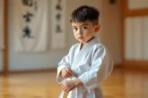 Un judoka concentré s'entraîne avec détermination sur le tatami, prêt à affronter son adversaire.