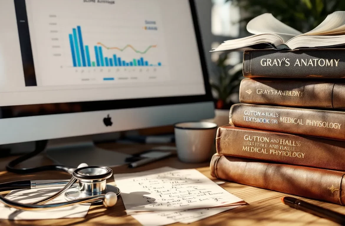 Un étudiant concentré analyse des documents médicaux dans un environnement d'étude.